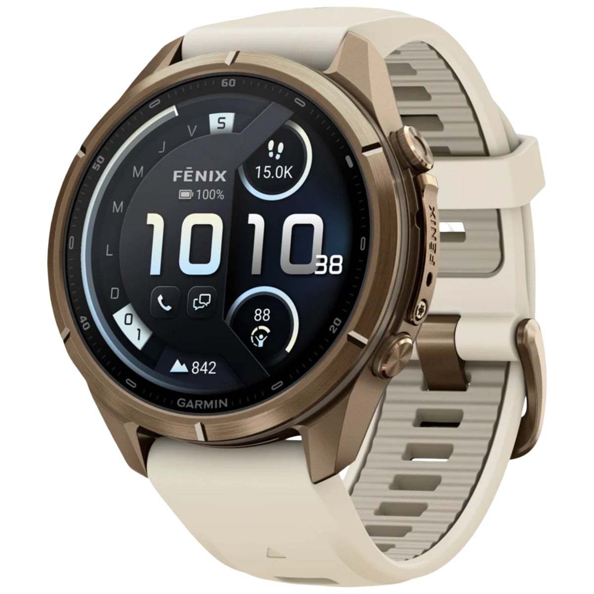Ceas Garmin Fenix 9 PRO AMOLED inReach - 43 mm-Autumn gold titanium with cream/French gray