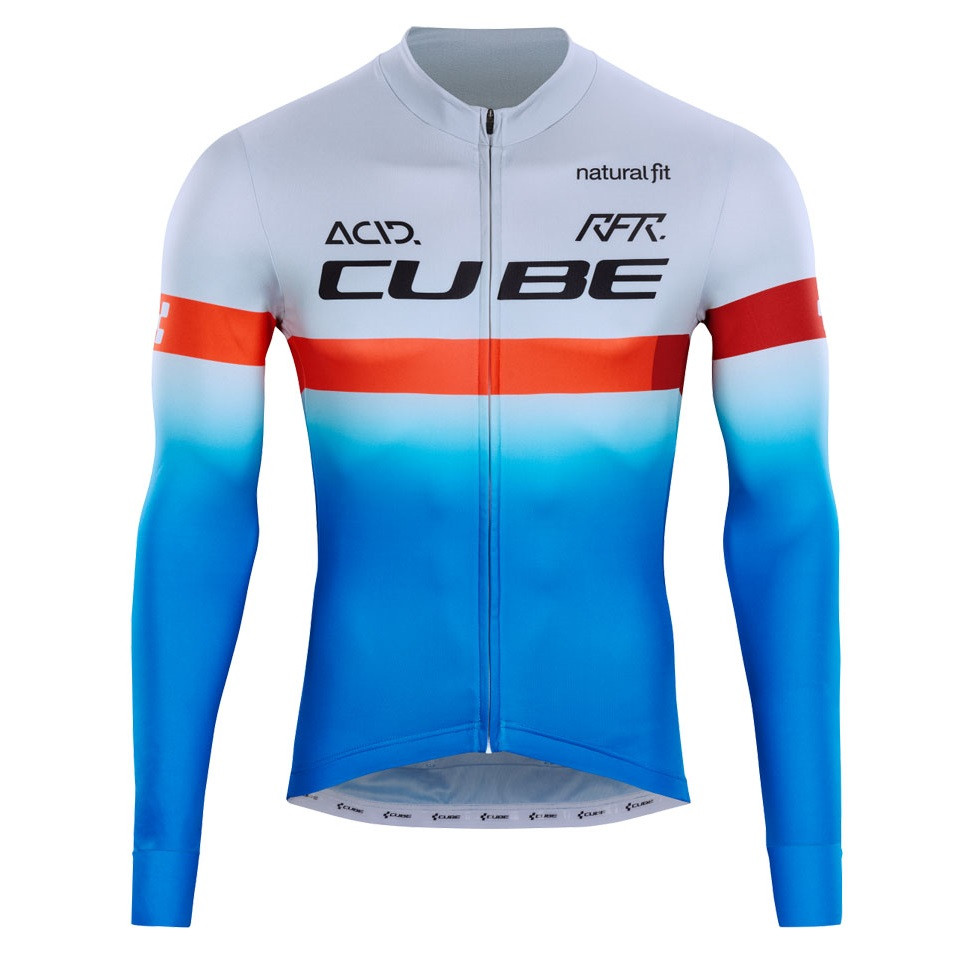 Tricou ciclism barbati Cube Teamline L/S-Bleumarin/Rosu-L