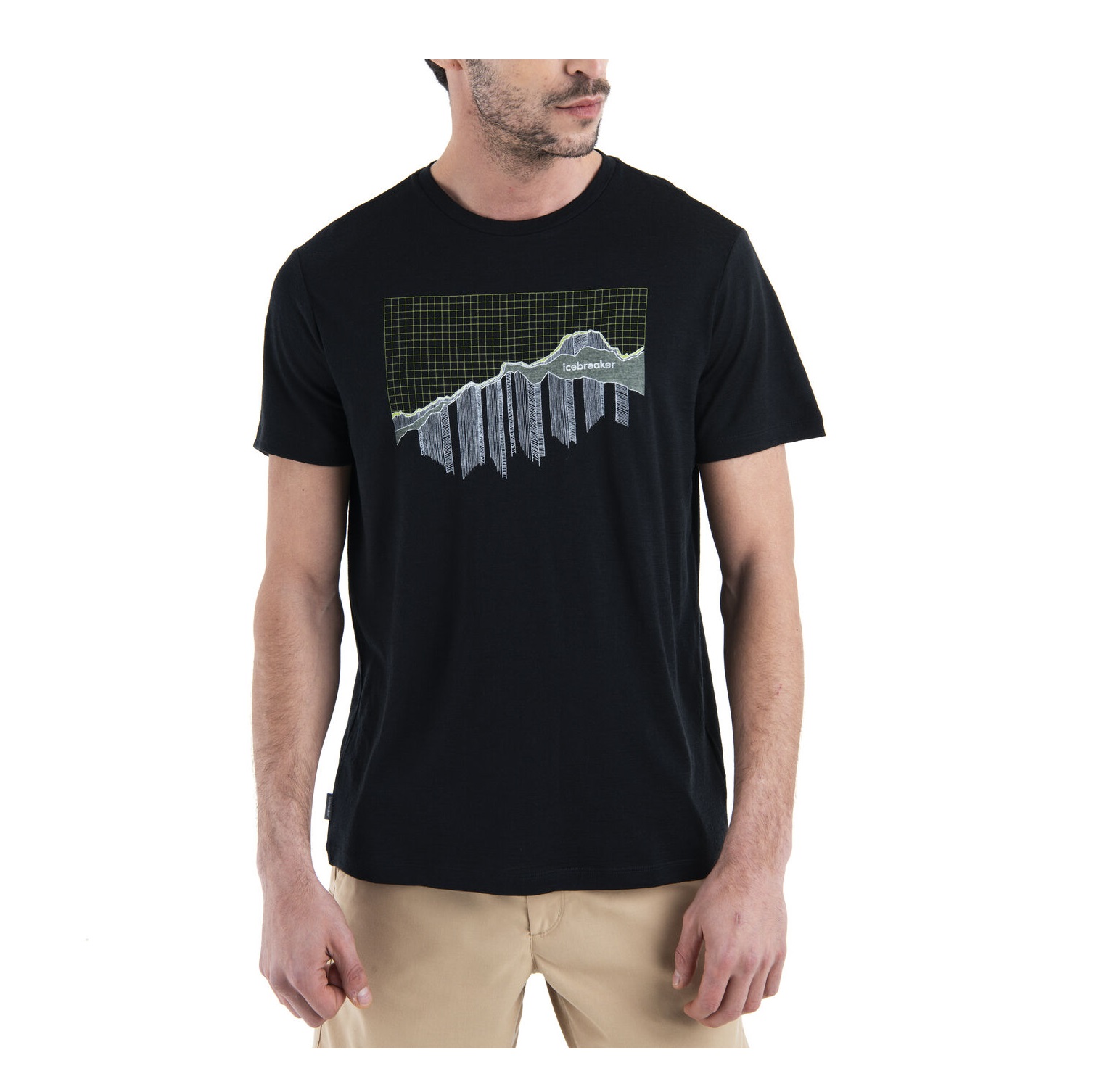 Tricou merino barbati Icebreaker 150 Tech Lite III Pinnacle Grid-Negru-XL