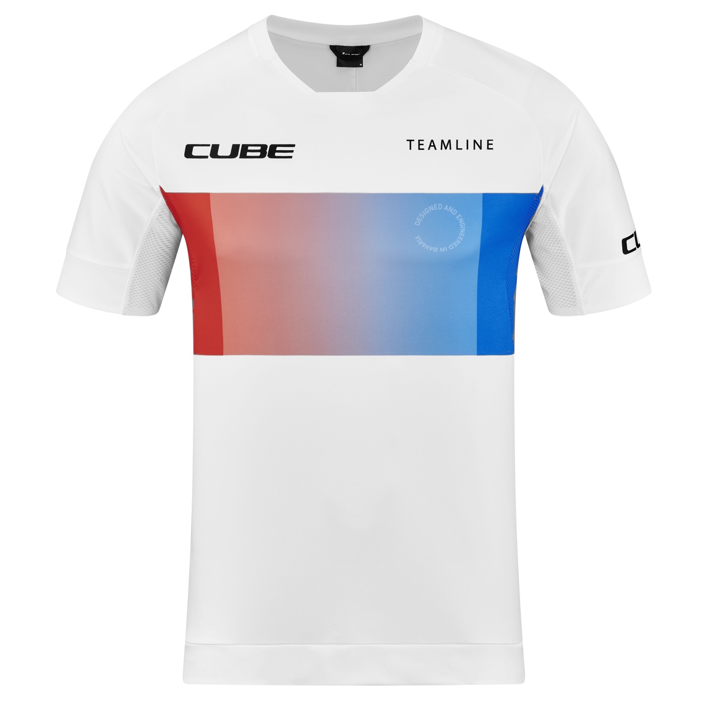Tricou Cube Mtb Round Neck S/S White/Blue/Red-S
