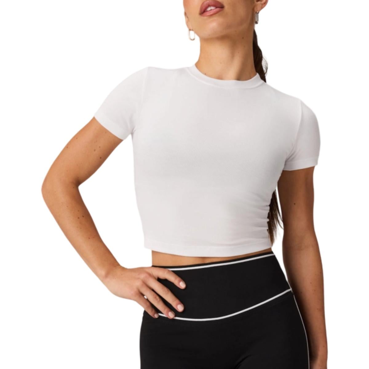Tricou dama Fabletics Classic Cotton Cropped Baby-Alb-XS