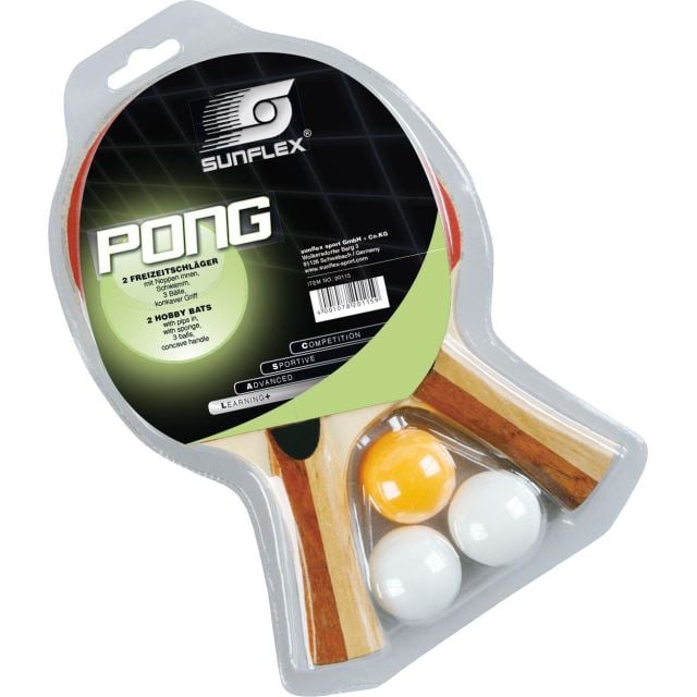 Set palete tenis de masa, Sunflex Pong II, 2 palete cu burete + 3 mingi