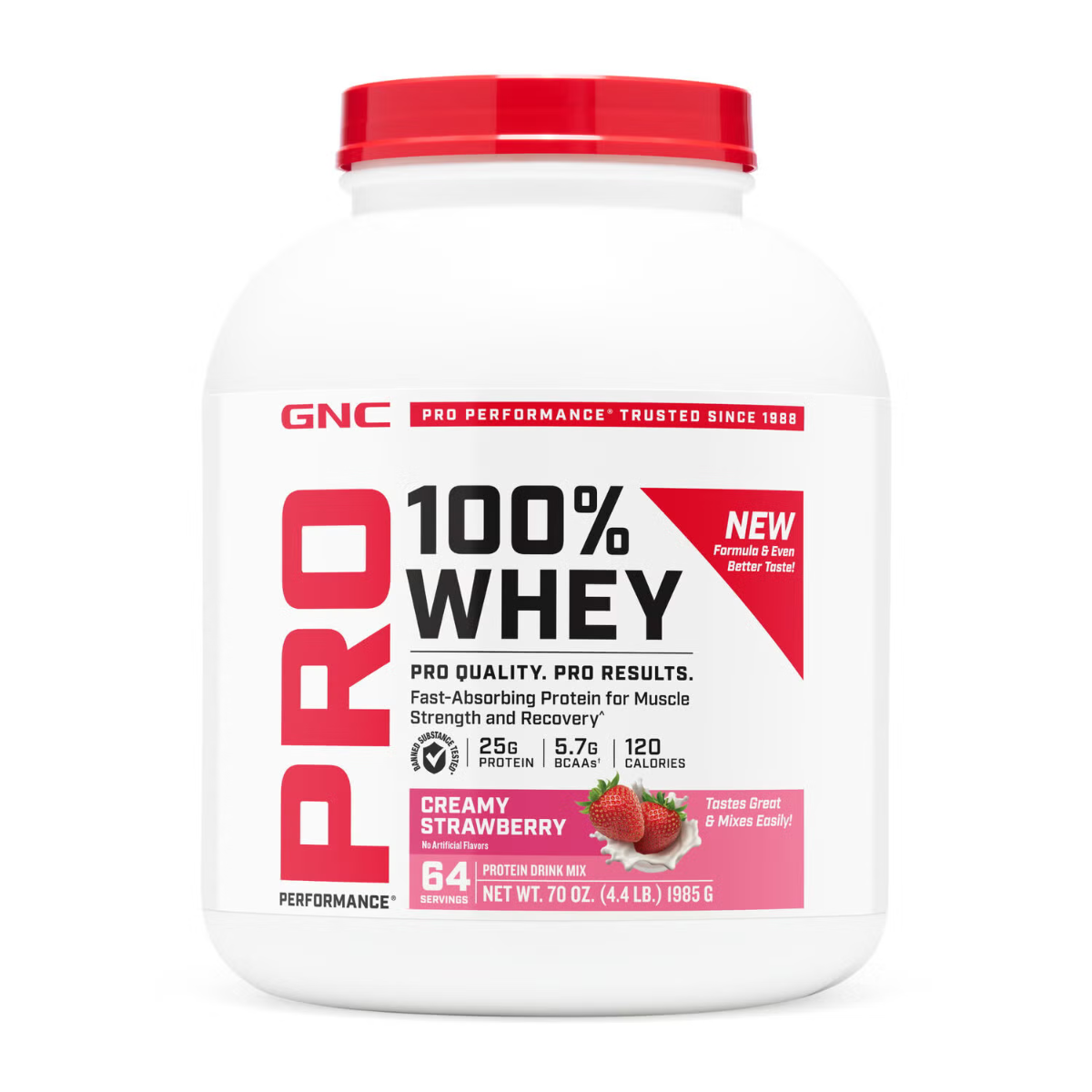 Proteina din Zer cu Aroma de Capsuni Gnc Pro Performance 100% Whey Testata Antidoping, 1985g