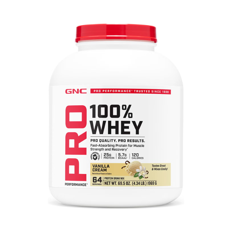 Proteina din zer GNC Pro Performance 100% Whey, Cu Aroma De Vanilie, Testata Antidoping, 1969 G