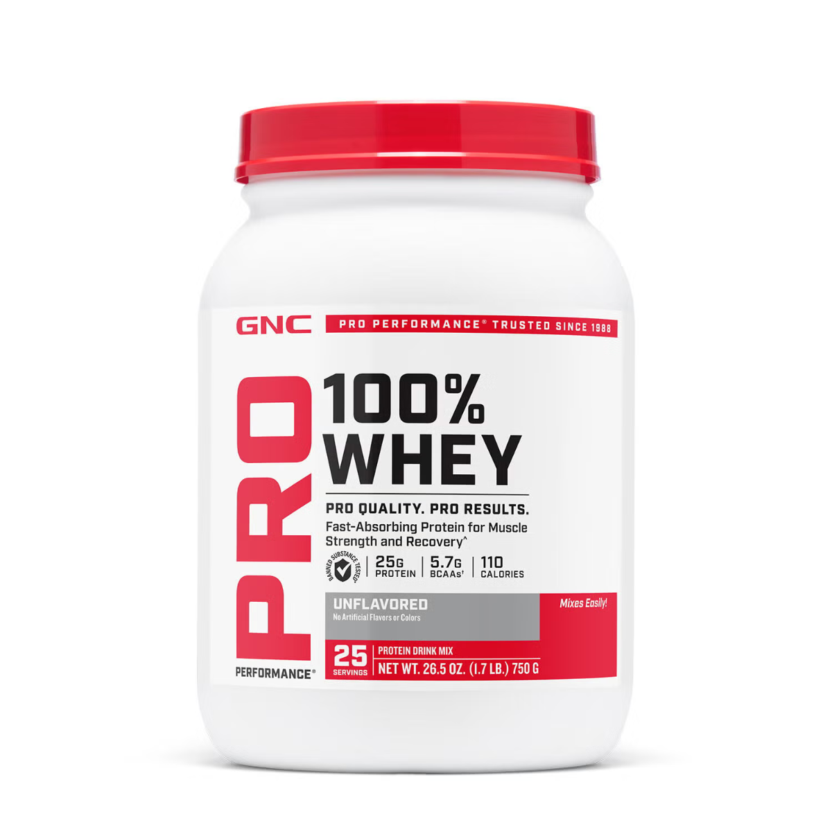 Proteina din zer GNC Pro Performance 100% Whey, Fara Aroma, Testata Antidoping, 750g