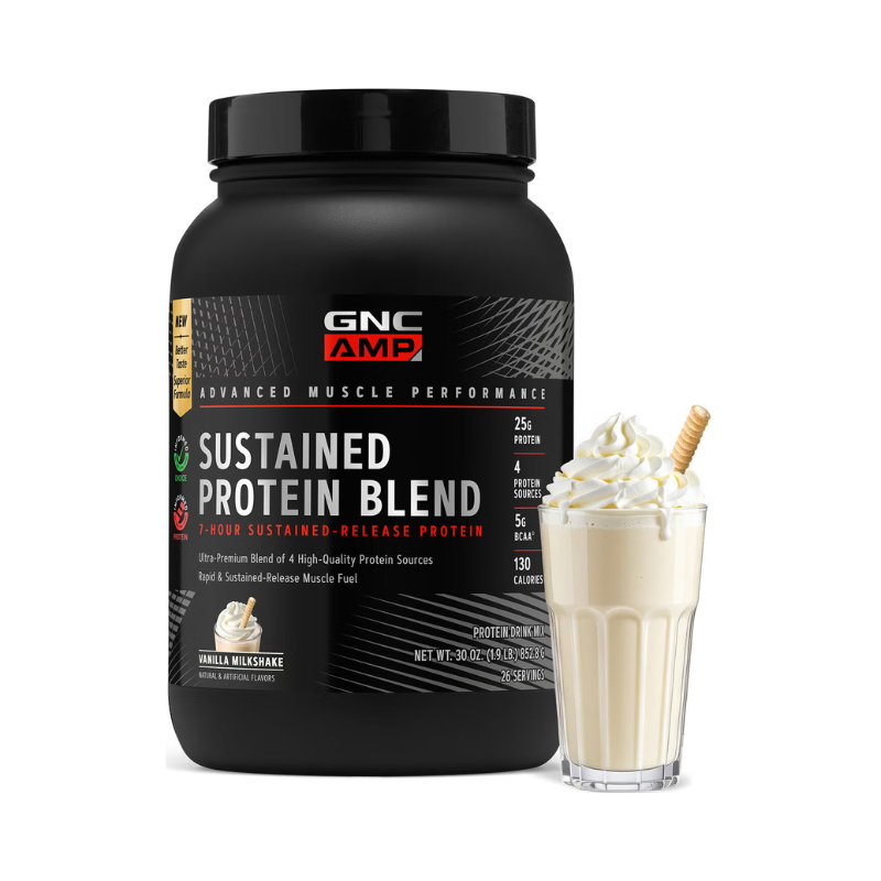 Amestec proteic GNC Amp Sustained Protein Blend, Cu Aroma De Milkshake De Vanilie, 852.8 G