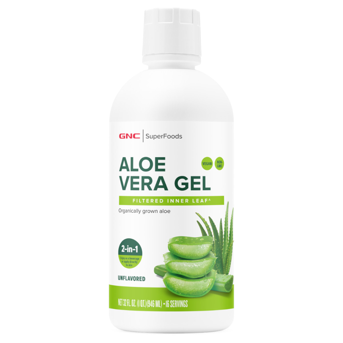GNC SuperFoods Aloe Vera Gel Organic fara Aroma, pentru digestie, detoxifiere si imunitate, 946 ml