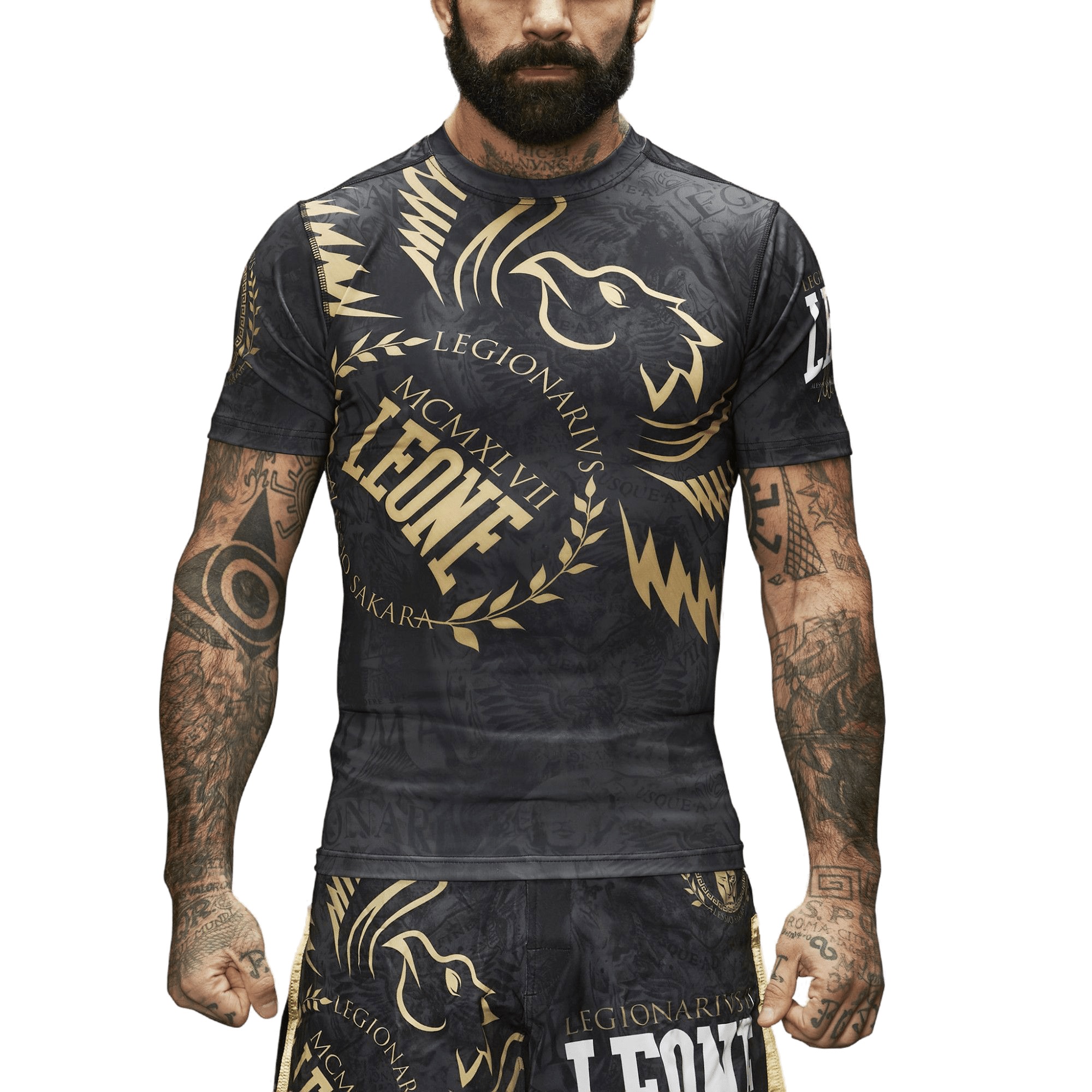 Tricou compresie barbati Leone Legionarius-Negru/Auriu-S
