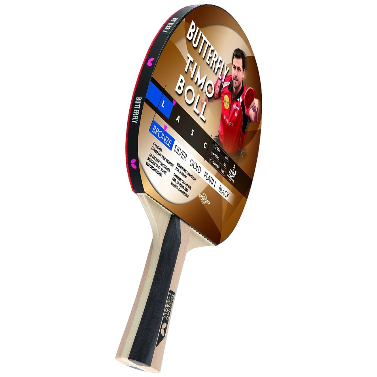Paleta tenis de masa Butterfly Timo Boll Bronze, maner concav