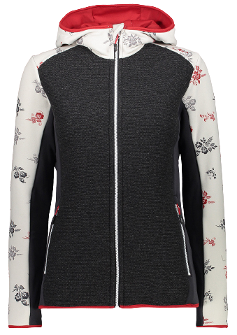 Fleece dama CMP Fix Hood Hybrid Floral Patterning 2021-Alb/Negru/Rosu-36