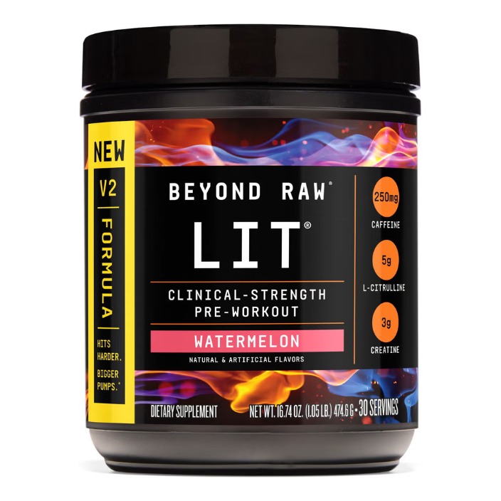 Pre-workout cu aroma de pepene GNC Beyond Raw Lit V2 Pre-workout With Watermelon Flavor, 474.6 Gr