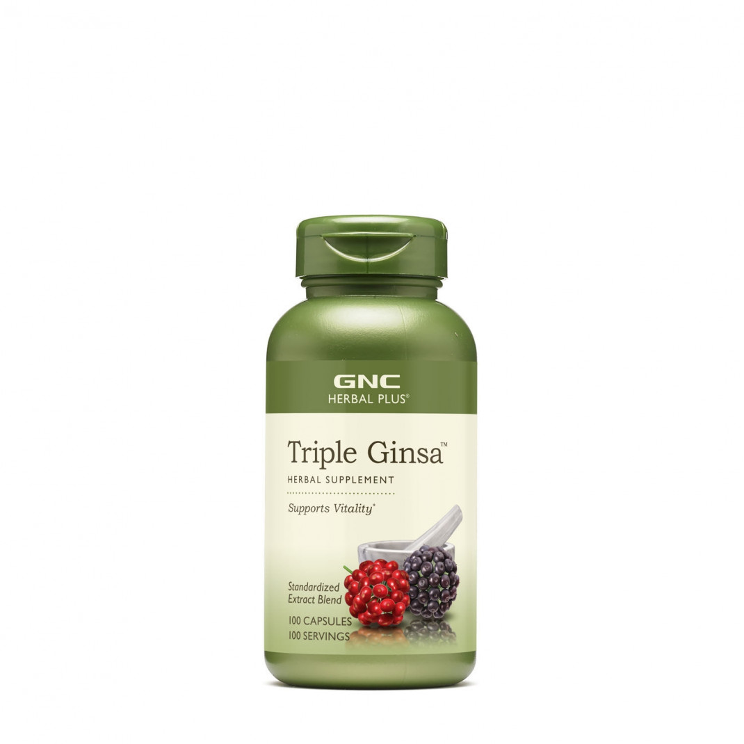 Extract standardizat din 3 tipuri de ginseng GNC Herbal Plus Triple Ginsa, 100 Cps