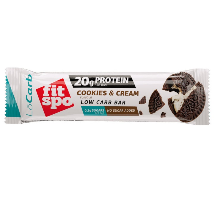 Baton proteic Fitspo LoCarb Protein Aroma de Biscuiti cu crema, 60g