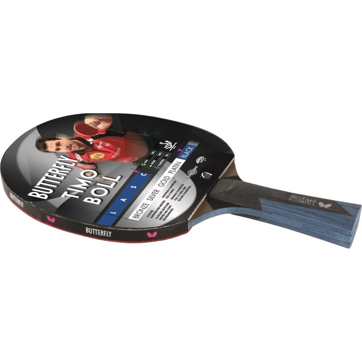 Paleta tenis de masa Butterfly Timo Boll Black, maner concav