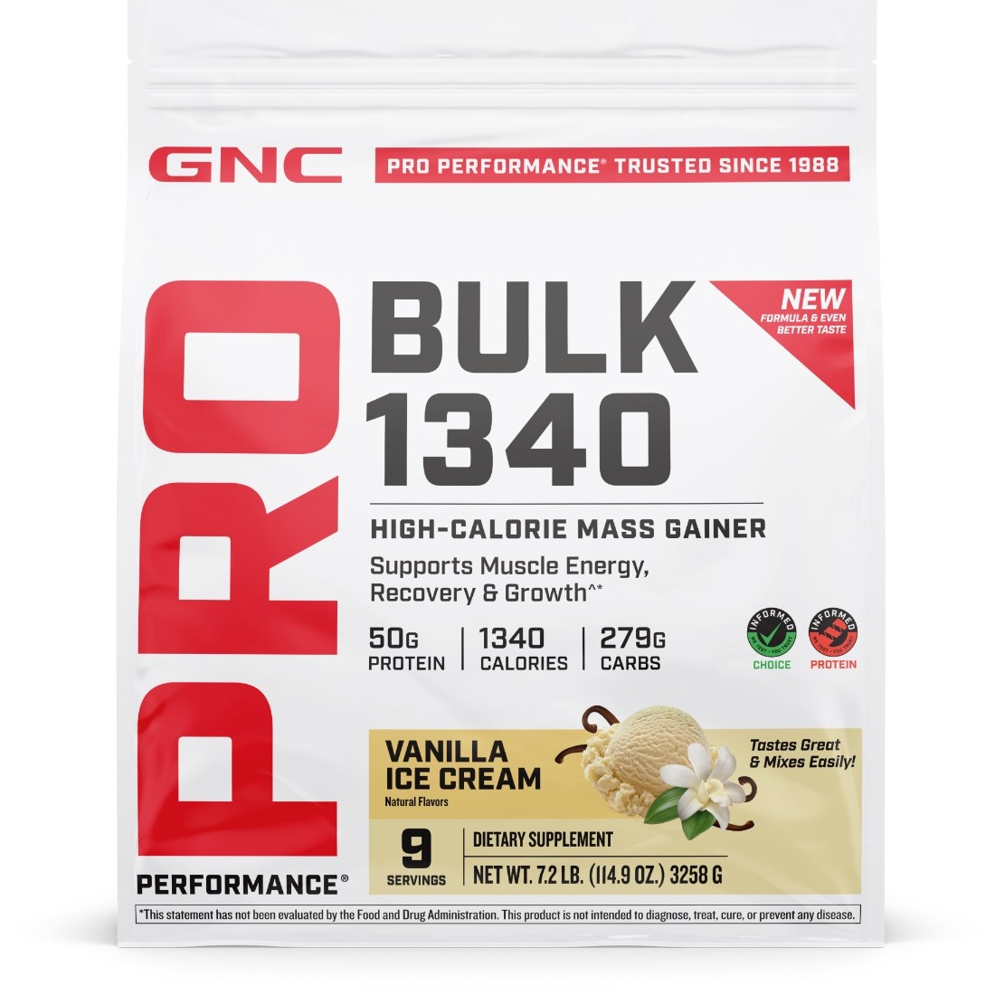 Testata antidoping GNC Pro Performance Bulk 1340, Formula Proteica Pentru Crestere In Greutate, Cu Aroma De Vanilie 3258 Gr