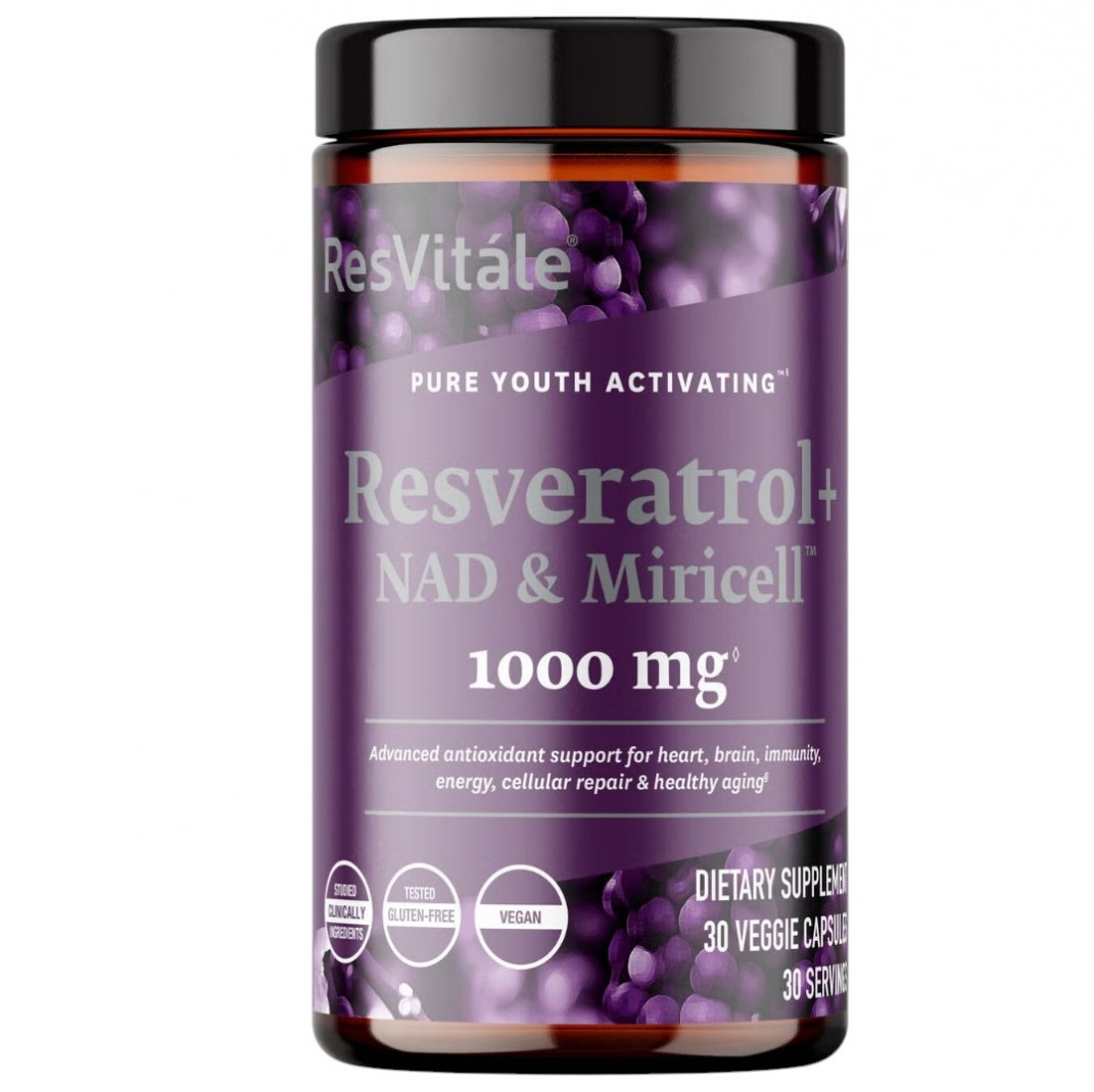 Supliment alimentar GNC ResVitale Resveratrol + NAD & Miricell, Suport anti-aging la nivel celular, 30 capsule