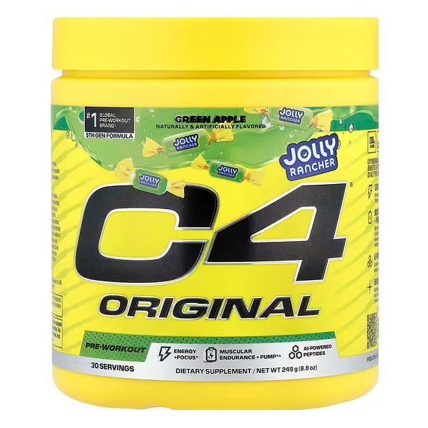 Formula pre-workout cu aroma de mar verde Cellucor C4 Original Pre-workout Jolly Rancher Green Apple, 174 Gr