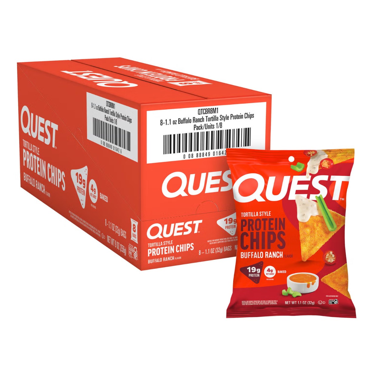 Cu aroma de buffalo ranch Quest Tortilla Style Protein Chips, 32 Gr