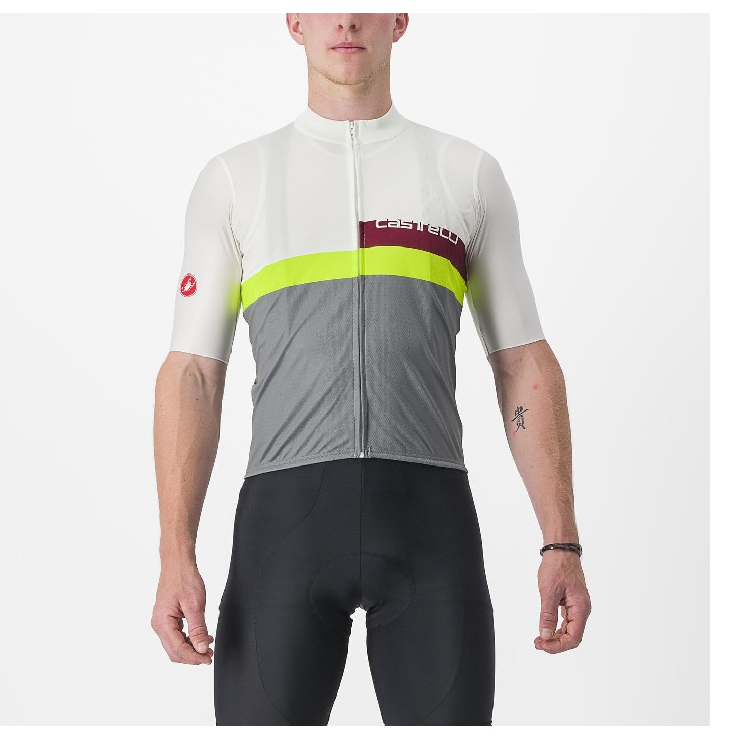 Tricou Cu Maneca Scurta Castelli A Blocco Alb/Gri/Galben Fluo/Visiniu