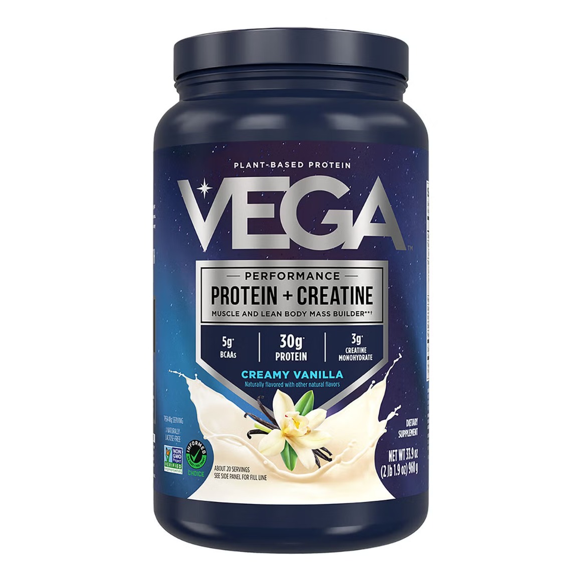 Proteina vegetala + creatina cu aroma de vanilie Vega Protein + Creatine Creamy Vanilla Flavor, 960 Gr