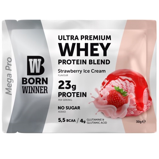 Pudra proteica Born Winner Mega Pro 69% Aroma Capsuni, 30g