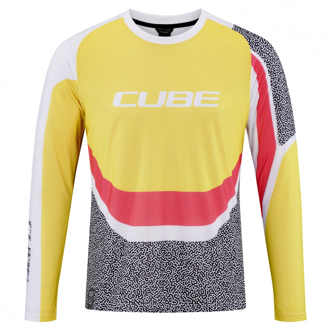 Tricou Ciclism Cube Vertex Round Neck Jersey L/S Yellow Pink