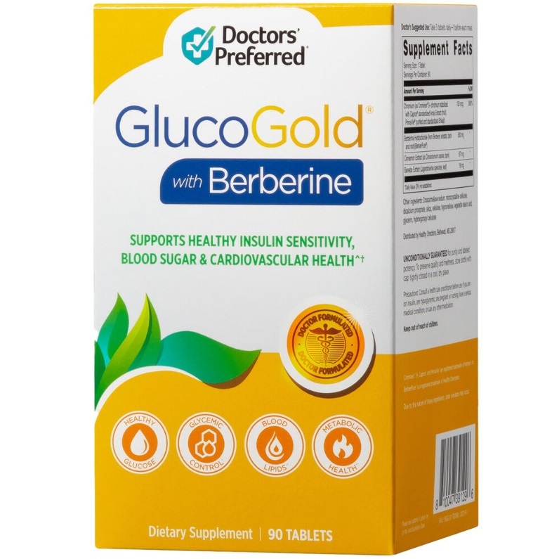 Supliment alimentar GNC Doctor’s Preferred GlucoGold with Berberine, Formula Avansata pentru Reducerea Glicemiei cu Berberina, 90 tablete