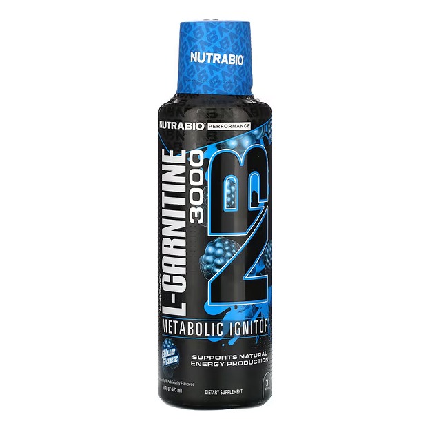 Cu aroma de punch de blue razz Nutrabio L-carnitine 3000 Blue Razz Flavor, L-carnitina Lichida 473 ml
