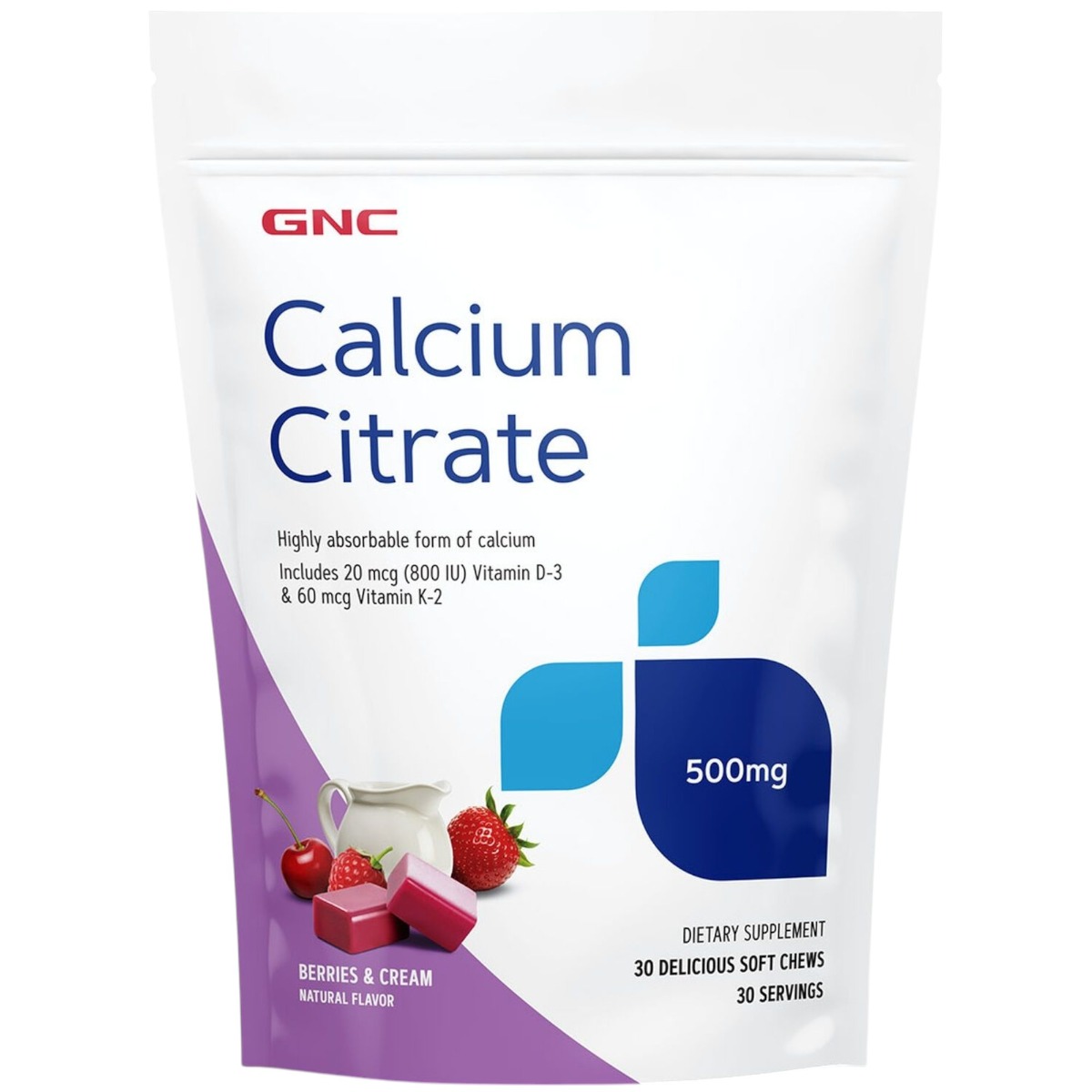 Supliment alimentar GNC Calciu Citrat Caramele cu Aroma Naturala de Fructe de Padure si Frisca, 30 Caramele