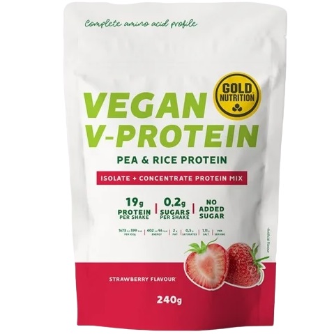 Pudra proteica vegetala Gold Nutrition V Protein Aroma de Capsuni, 240g