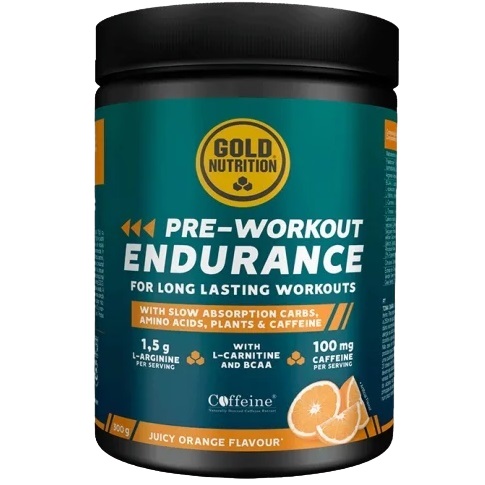 Pudra energizanta Gold Nutrition Pre-Workout Endurance, cu Aroma de Portocale, 300g