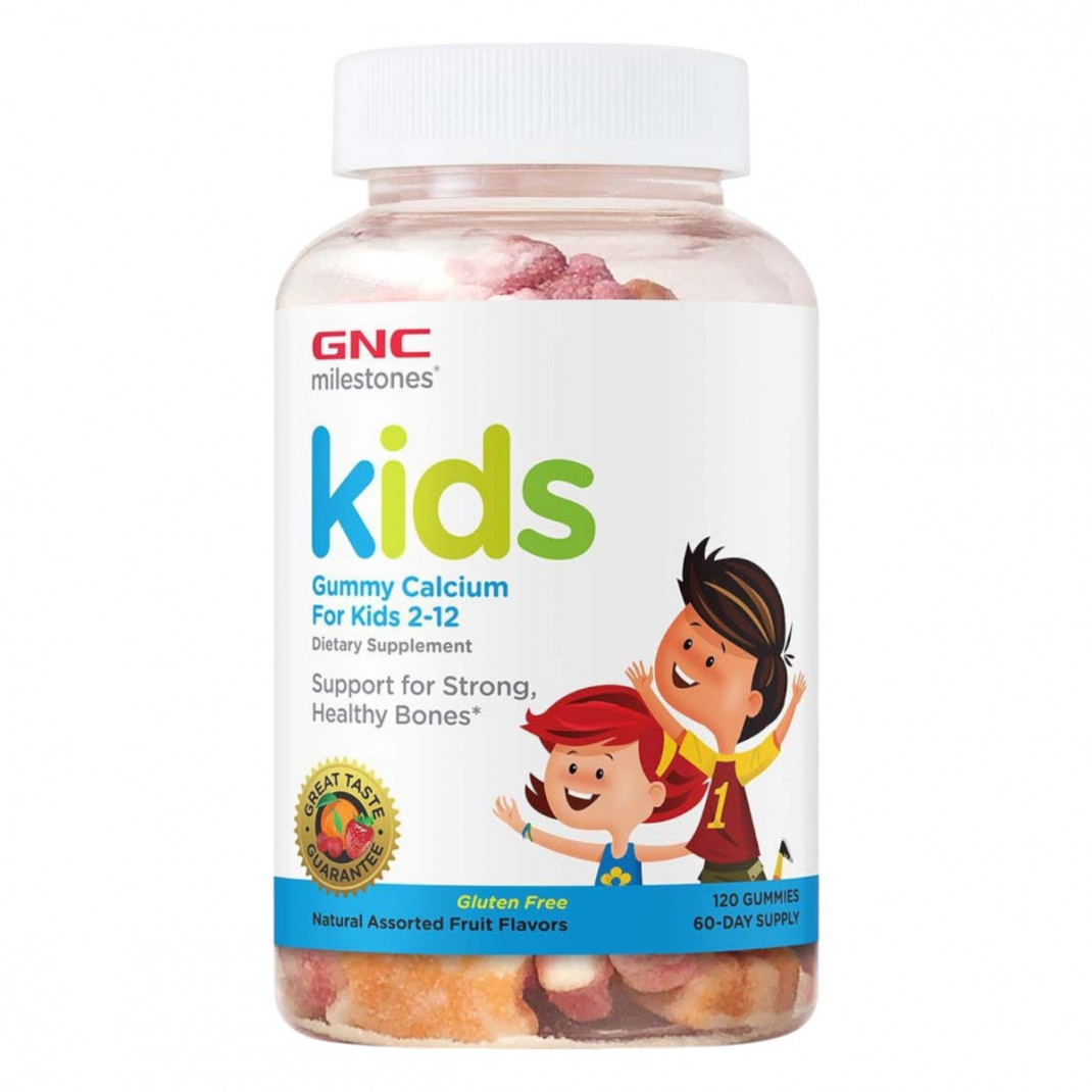 GNC Milestones Kids Calcium Gummy, Calciu pentru Copii 2-12 ani, cu Aroma de Fructe, 120 jeleuri