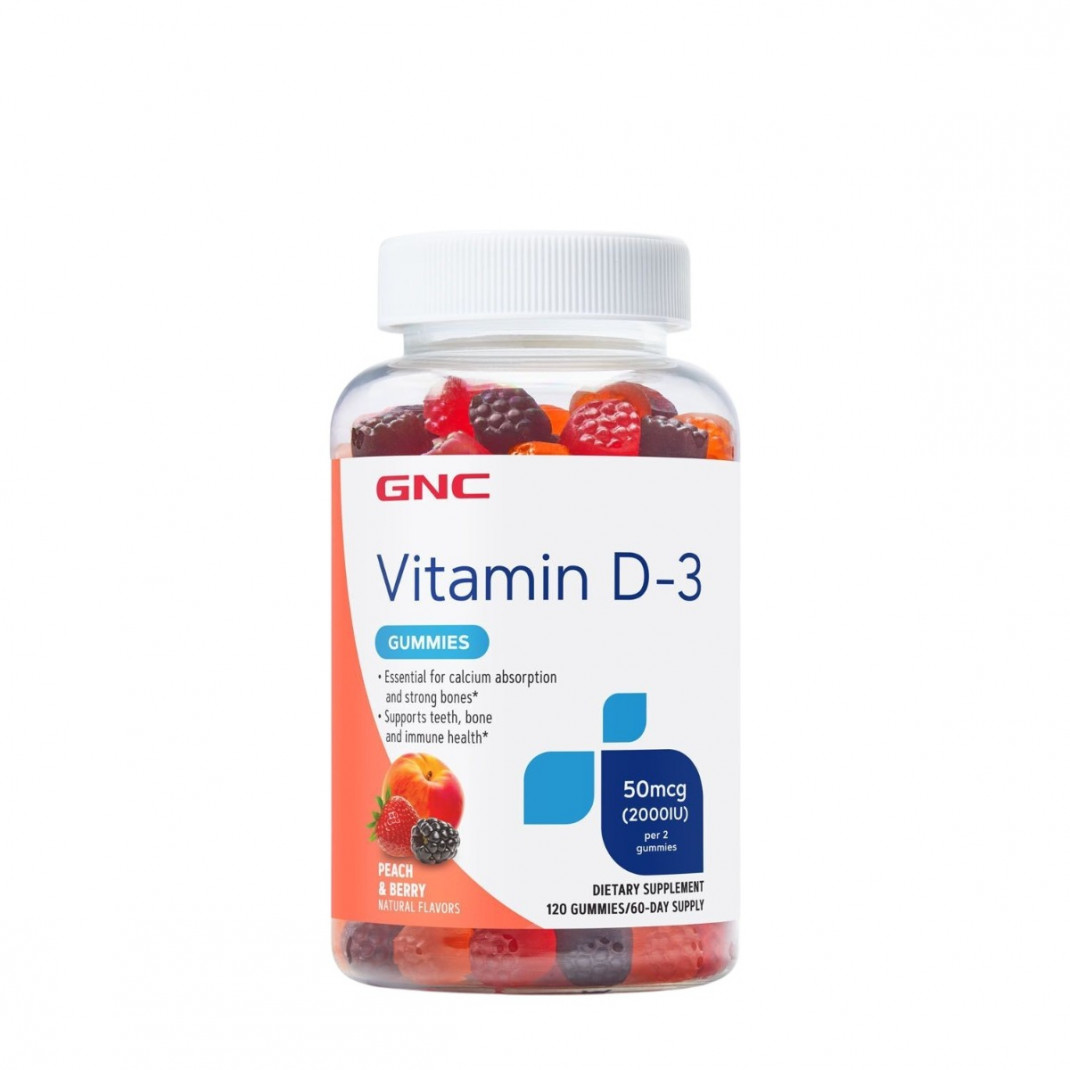 Vitamina D-3 50 mcg (2000 UI) GNC naturala 100% din Lanolina, 120 Jeleuri