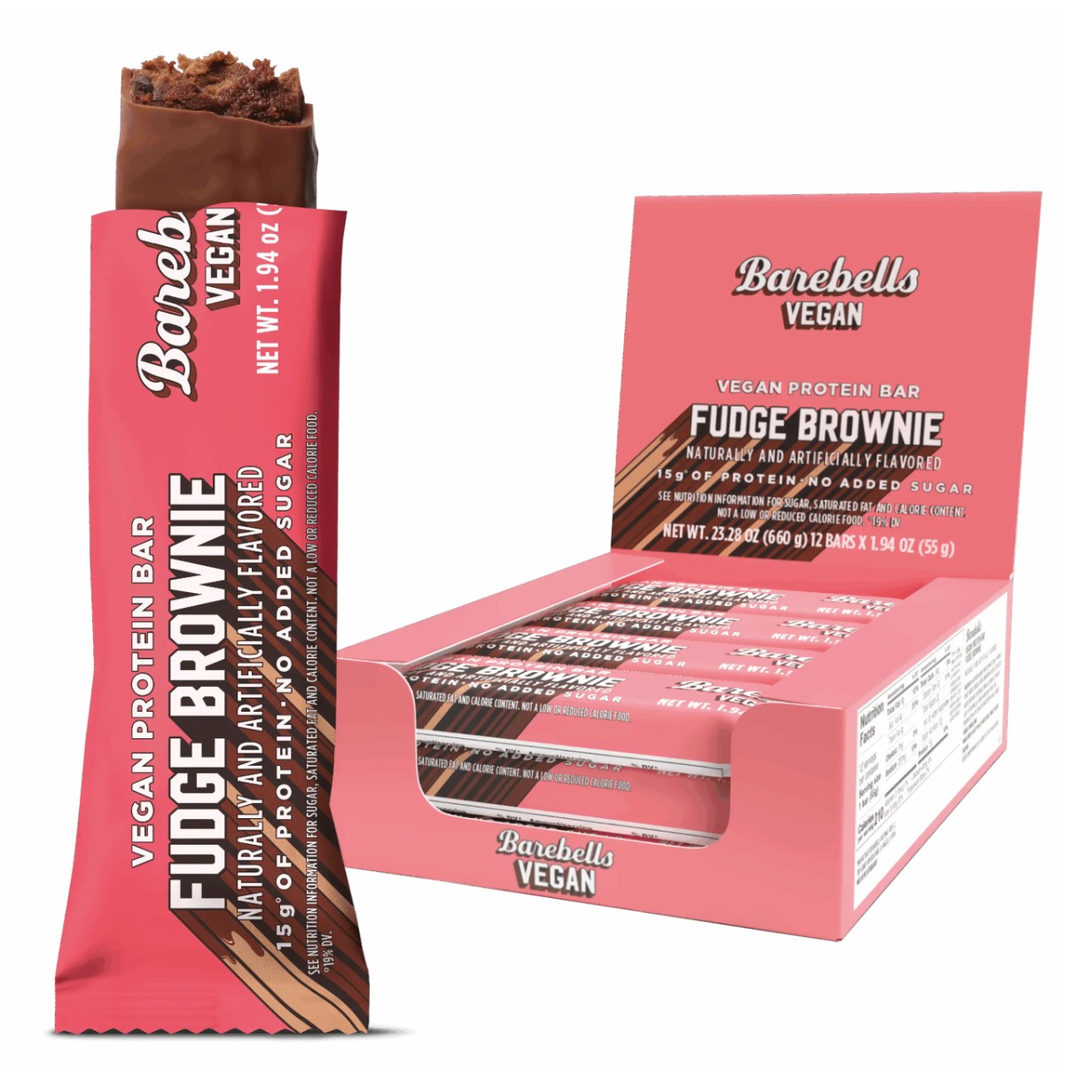 Baton proteic vegan cu aroma fudge brownie Barebells Vegan Protein Bar, 55 Gr
