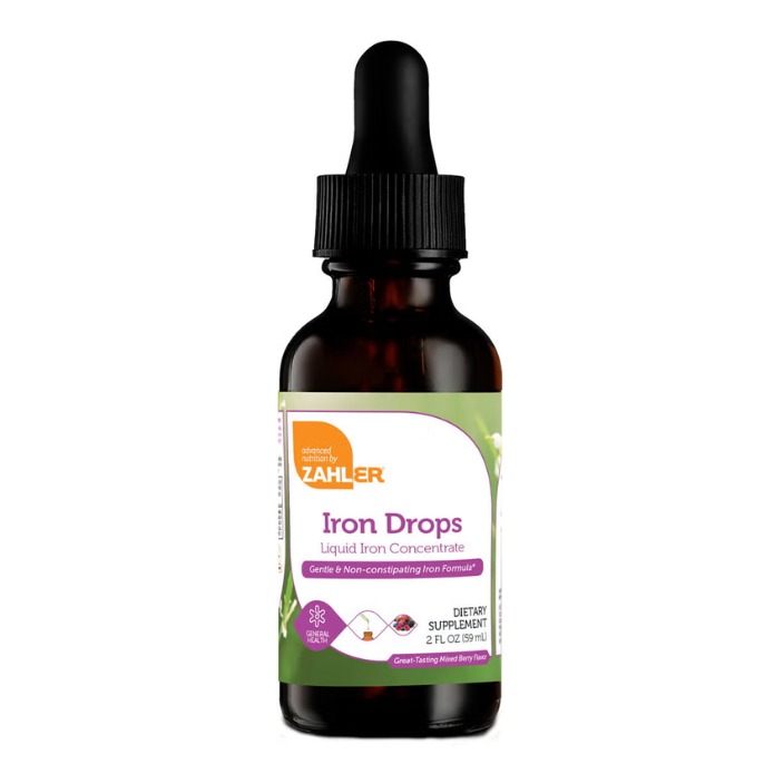 Fier bisglicinat lichid cu aroma de fructe de padure Zahler Liquid Iron Drops, 59 ml