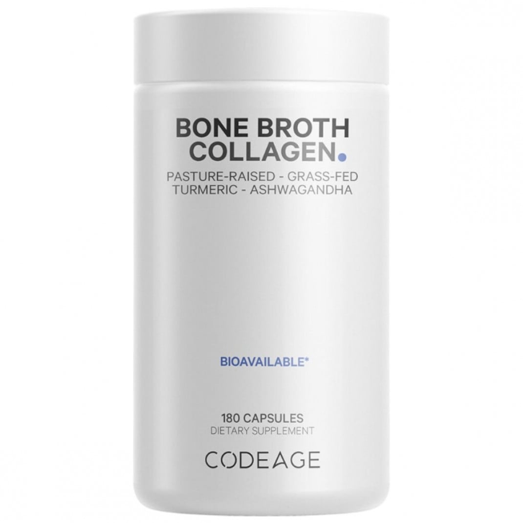 Peptide din Colagen de Tipul I, II & III din Fiertura de Oase cu Turmeric si Ashwagandha CodeAge, 180 Cps