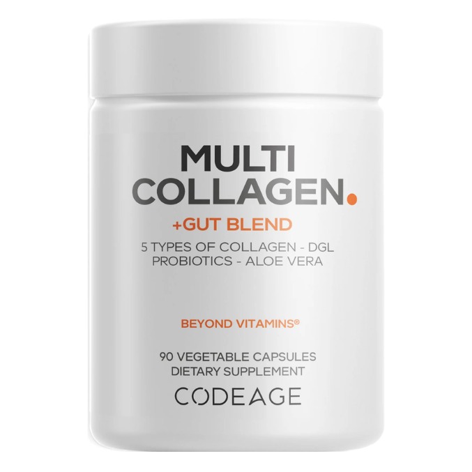 Formula pentru suport digestiv cu colagen de 5 tipuri si probiotice Codeage Multi Collagen + Gut Blend Collagen Peptides + Probiotics, 90 cps