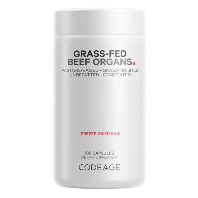 Supliment premium cu organe de vite hranite cu iarba Codeage Grass-fed Beef Organs, 180 cps