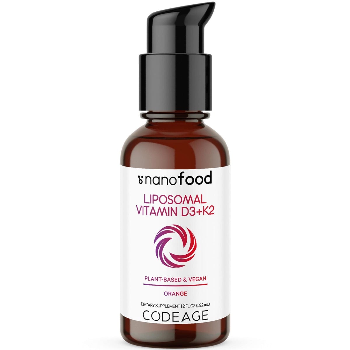 CodeAge Liposomal Vitamin D3+K2 Orange Flavor, Vitamina D3+K2 Lipozomala cu Aroma de Portocala, Formula Avansata pentru Absorbtie Superioara, 59.2 ml