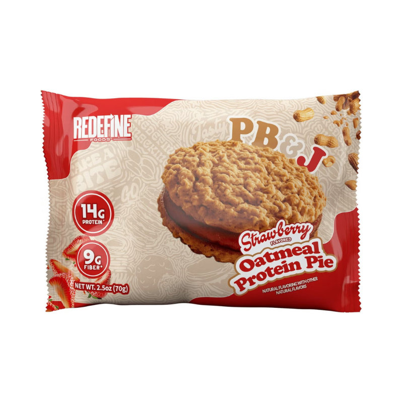 Prajitura Proteica cu Ovaz cu Aroma de Unt de Arahide si Gem de Capsuni Redefine Foods Oatmeal Protein Pie, 70g