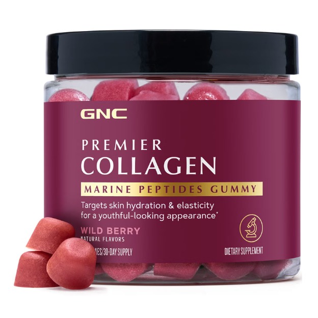 Cu aroma de fructe de padure salbatice GNC Premier Collagen Marine Peptides Gummy, Supliment Cu Peptide Marine Pentru Piele Si Par 90 jeleuri