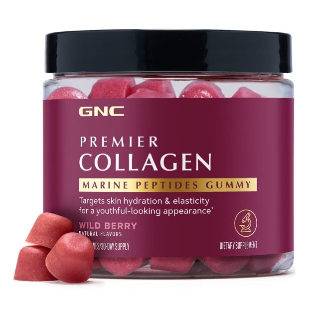 Cu aroma de fructe de padure salbatice GNC Premier Collagen Marine Peptides Gummy, Supliment Cu Peptide Marine Pentru Piele Si Par 90 jeleuri