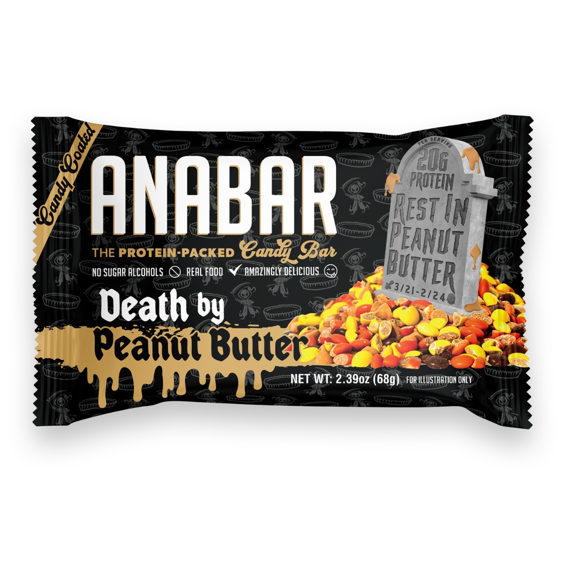 Baton proteic cu aroma de bomboane cu unt de arahide Anabar Protein Candy Bar - Peanut Butter, 68 Gr