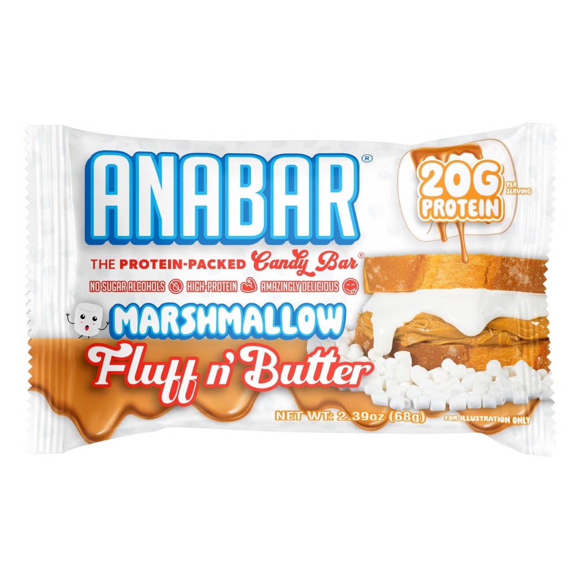 Baton proteic cu gust de crema de bezele si unt de arahide Anabar Protein Candy Bar Marshmallow Fluff N' Butter, 68 Gr