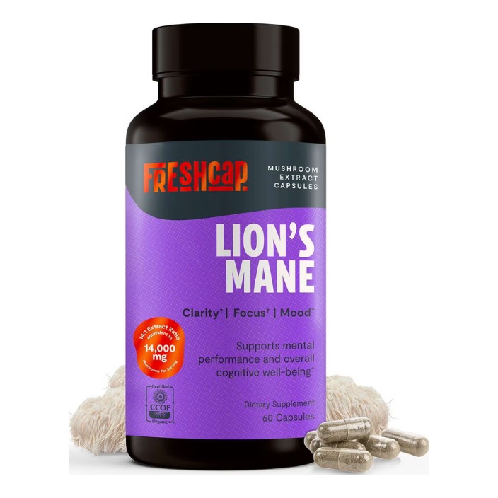 Focus si sustinere cognitiva Freshcap Lion's Mane Mushroom, Ciuperca Coama Leului Pentru Claritate Mentala 1000 mg 60 cps
