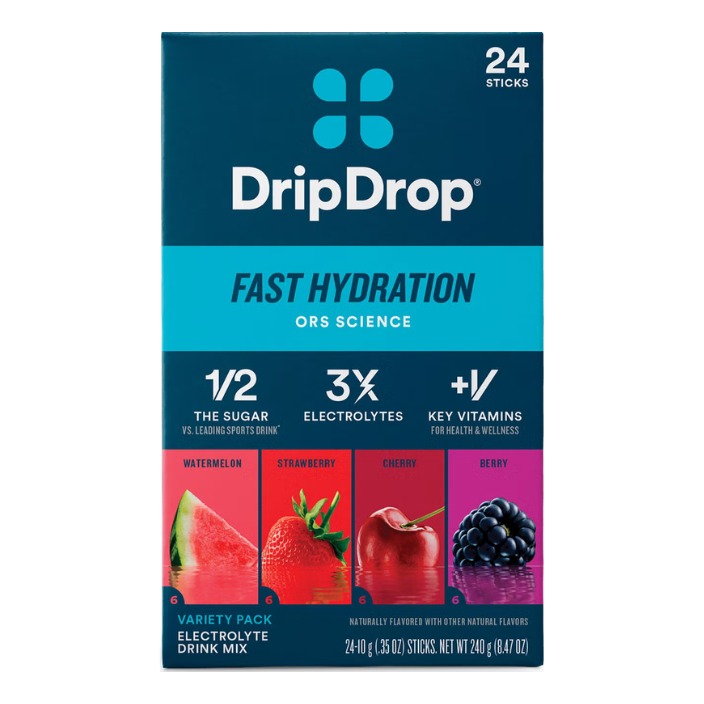 24 x 10 g Dripdrop Electrolyte Drink Mix, Variety Pack Flavors, Hidratare Avansata Cu Electroliti, Vitamine Si Minerale Cu Arome Diverse