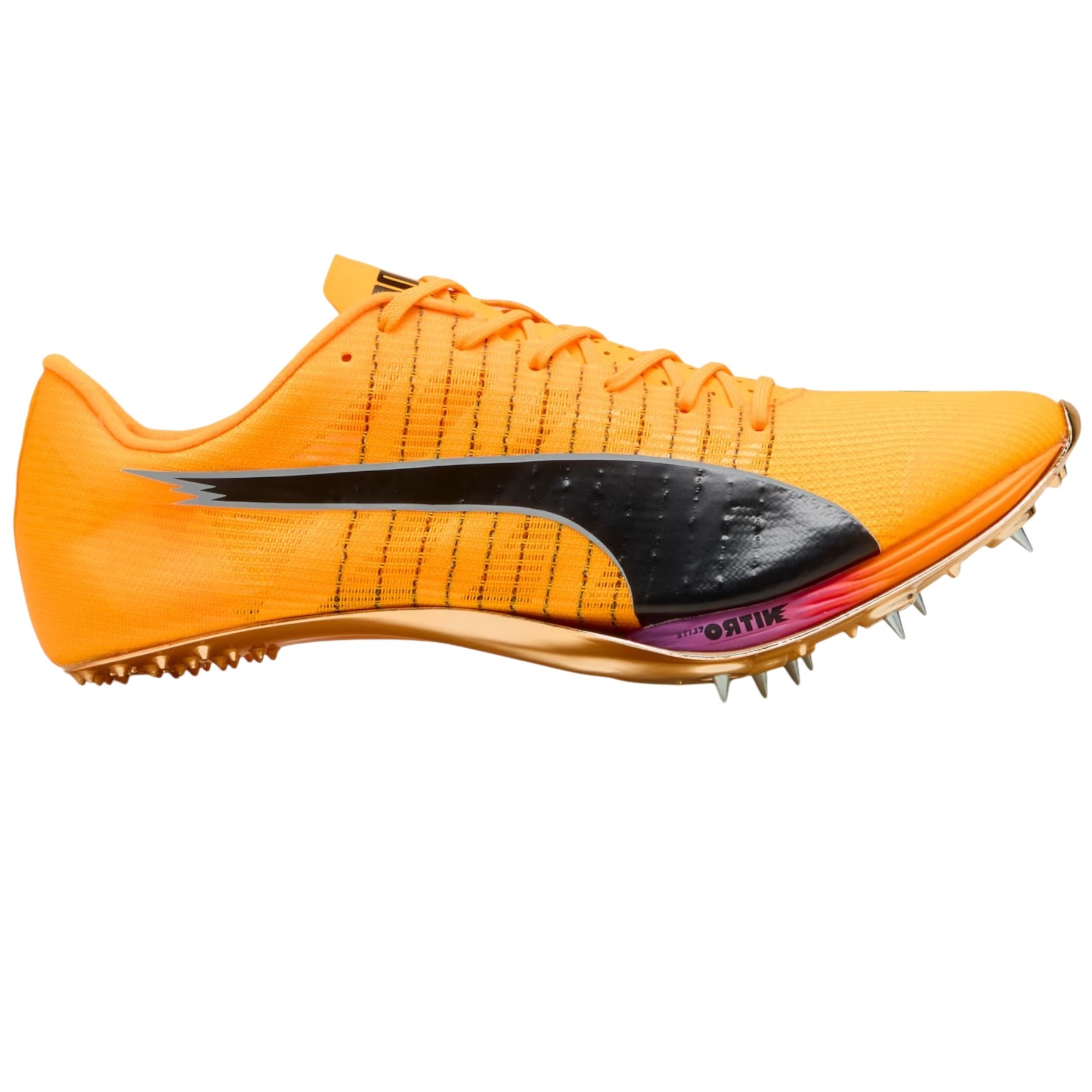 Pantofi alergare cu cuie Puma evoSpeed Sprint Nitro Elite 2 Spikes FW 2025-Portocaliu/Negru-44 1/2
