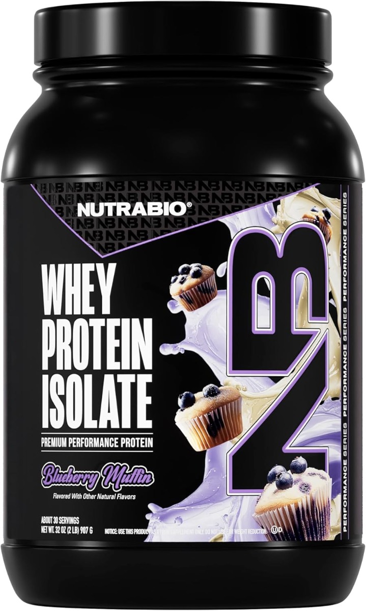 Izolat de Proteina din Zer cu Aroma de Briose cu Afine Nutrabio Whey Protein Isolate Blueberry Muffin 907 G