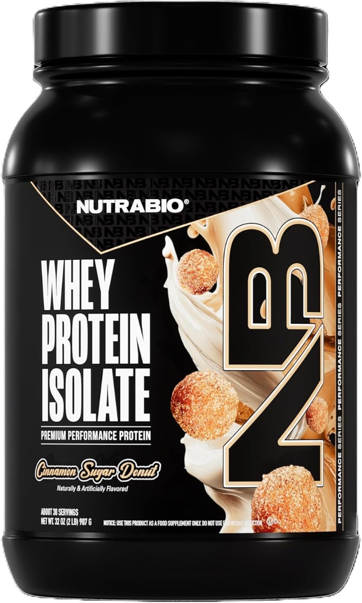 Izolat de Proteina din Zer cu Aroma de Gogosi cu Scortisoara si Zahar Nutrabio Whey Protein Isolate Cinnamon Sugar Donut, 907g
