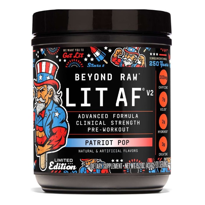 Cu aroma de patriot pop GNC Beyond Raw Lit Af V2, Formula Avansata De Pre-workout 432 Gr